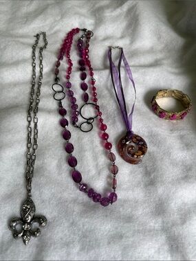 3 Purple Glass Bead Necklace and Bracelet